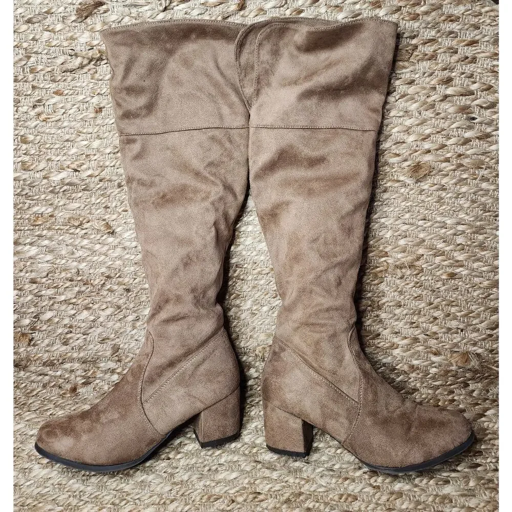 Charlotte Russe Brown Tall Over Knee Boots Soft Suede Women's 7 Western Biker